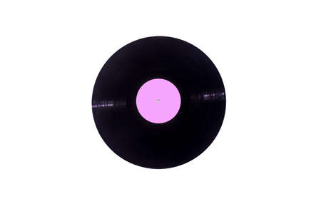Music vinyl record on white background with pink label. Breast cancer conceptの写真素材