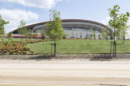 Exterior of the soccer field of At. of Madrid Metropolitan Wanda. Concept of football and sports competitions.のeditorial素材