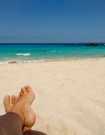 Relaxing on the beach in Hawaii.の写真素材