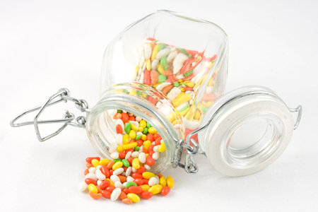Indian aniseed candy spilling out of a Kilner style jar