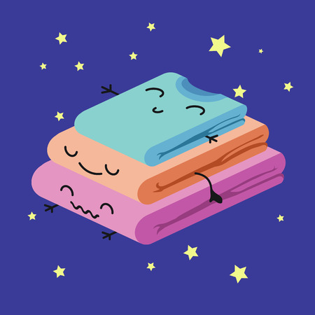 Accustom card for children. Smiling Cute Stack of Colored clothes and t shots. Proper duties and activities kit, care concept. Flat vector illustration.のイラスト素材