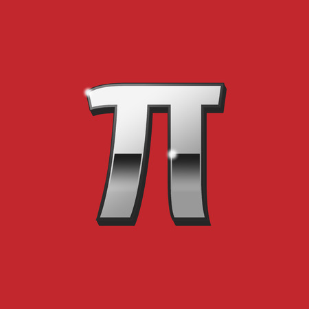 Pi greek 3D letter sign. Vector. Silver icon with black side on red background.のイラスト素材