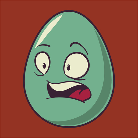 Funny cartoon Easter egg emoji icon. Cute emoticons Vector illustration. Green Isolated on red background.のイラスト素材