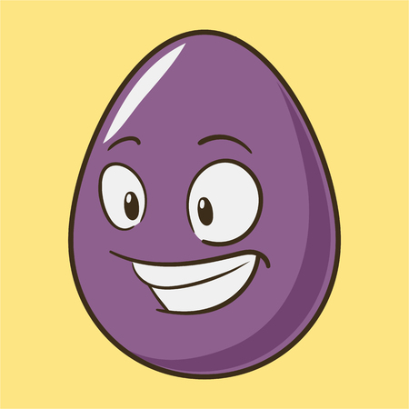 Funny cartoon Easter egg emoji icon. Cute emoticons Vector illustration. Violet Isolated on yellow background.のイラスト素材