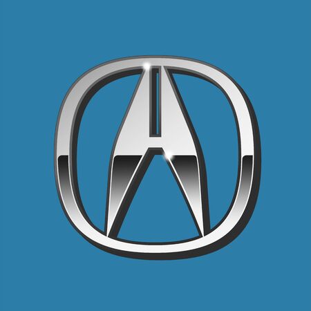 Vector of silver 3D Acura logo with black side on blueのイラスト素材