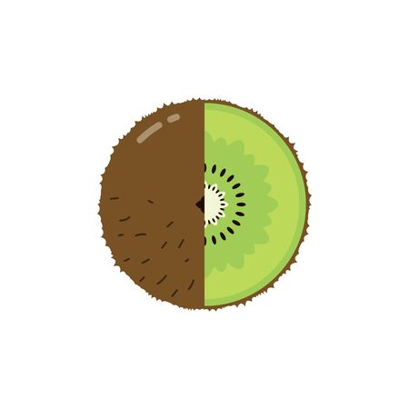 Kiwi fruit sphere with half slice , flat icon design template concept isolated on white backgroundのイラスト素材