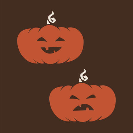 Orange Cartoon halloween pumpkins icon. Smiley and evil emotionsのイラスト素材