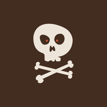 Duotone Cartoon halloween skull with bones cross icon. Smiley and evil emotionsのイラスト素材