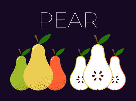 Vector of Pear and sliced half of Pear on dark backgroundのイラスト素材