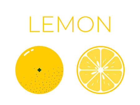 Vector of lemon and sliced half of lemon on white backgroundのイラスト素材