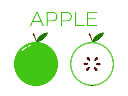 Vector of apple and sliced half of apple on white backgroundのイラスト素材