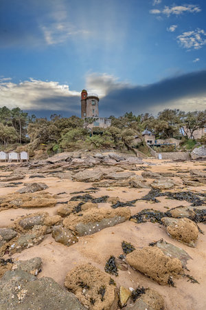 Beautiful beaches of Noirmoutier Island, hot sand and sky blueの写真素材