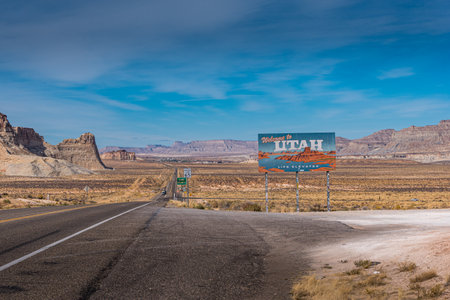 The cotonwood, road in Utah countryの写真素材