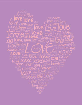 love written in different handwriting and in the shape of a heartのイラスト素材