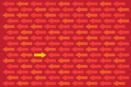 sea of arrows with one moving in the opposite directionのイラスト素材