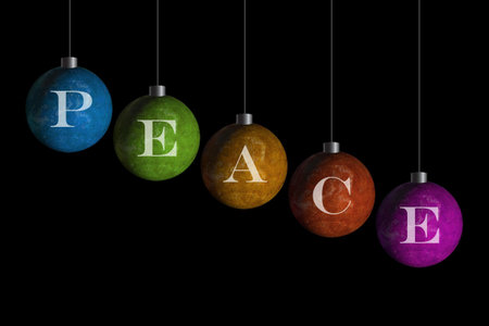 multi colored ornaments that spell peaceの写真素材