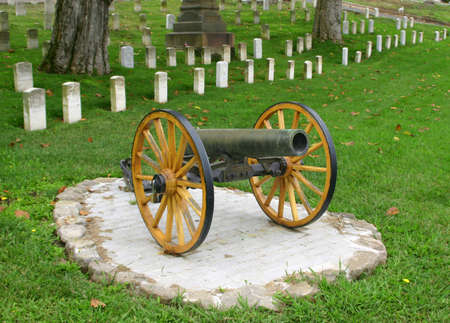 canon in front of veteran's tombstonesの写真素材