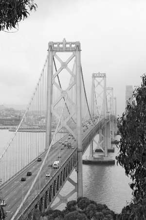black and white photo of the Bay Bridge, San Francisco, Californiaの写真素材