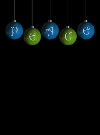 green and blue ornaments that spell peaceの写真素材