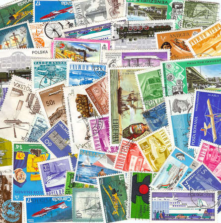 collection of vintage transportation stamps from different countriesの写真素材