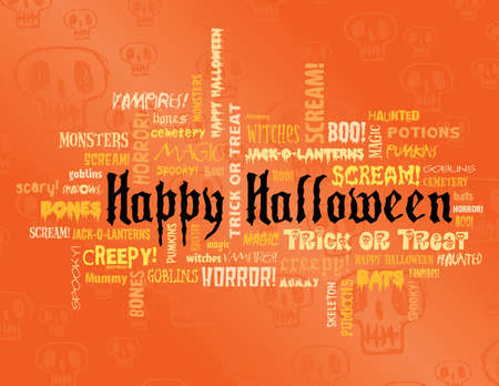 happy halloween and other scary words on an orange backgroundのイラスト素材