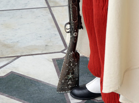 Riffle butt with inlay for Moroccan guard of the sacred tomb of the king.