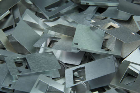 Aluminium parts from old disks to be recycledの写真素材