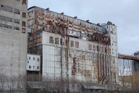 Old abandoned factory and storage buildings found at port side