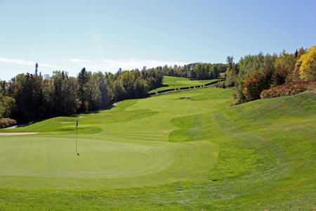Scenic golf holes in the fall seasonの写真素材