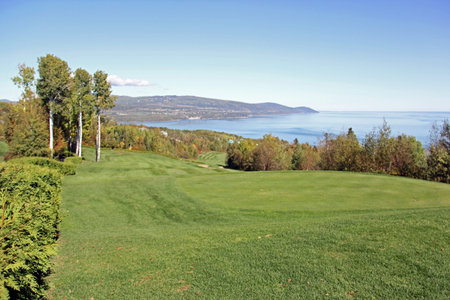 Scenic golf holes in the fall seasonの写真素材