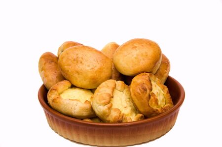 Hot tasty pies with different stuffingの写真素材
