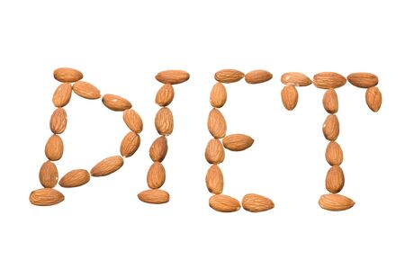 Inscription the text a diet from nuts almondsの写真素材