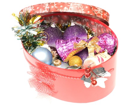 Red box with Christmas toysの写真素材