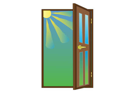 Brown opened the door and the sunの写真素材