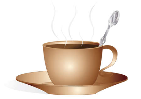 hot cup of coffee with a spoonの写真素材