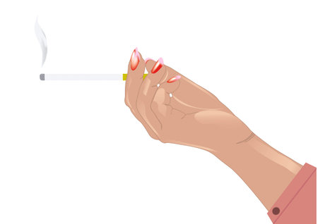 female hand holding a cigarette with the smokeのイラスト素材