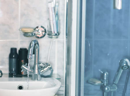 tap water in the bathroomの写真素材