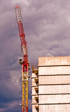 Building of the new high house by the craneの写真素材