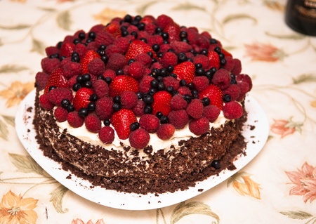 holiday fruit cake with berriesの写真素材