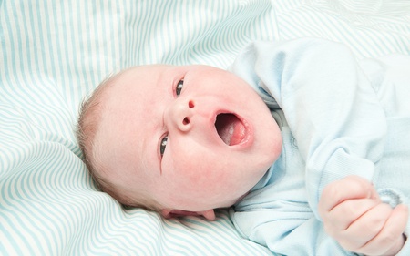 Newborn baby lying in a blanketの写真素材