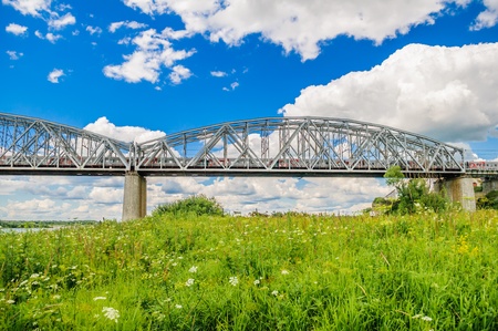 The railway bridge over the riverの写真素材