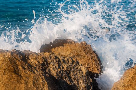 beautiful sea landscape of the island of Cyprus with a rocky shoreの写真素材