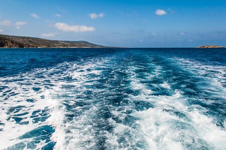 beautiful sea landscape of the island of Cyprus with a rocky shoreの写真素材