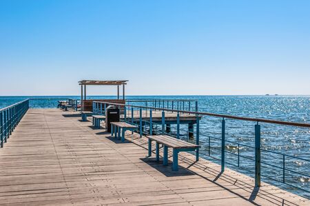 Marine wooden jetty in the seaの写真素材