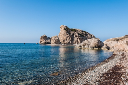 Bay on the island of Cyprus with the legendary rock of Aphroditeの写真素材