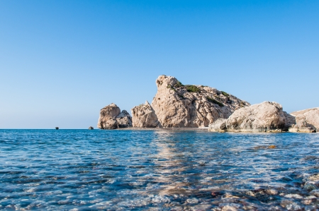 Bay on the island of Cyprus with the legendary rock of Aphroditeの写真素材