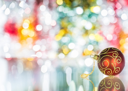 red Christmas ball ornaments on a background tinselの写真素材