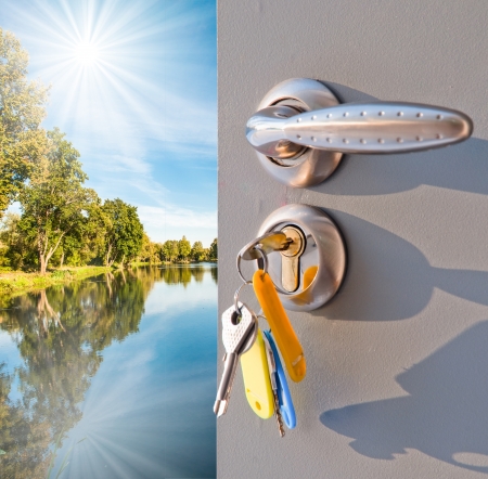 Open the door handle and keysの写真素材
