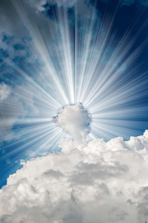 sun with clouds against the blue skyの写真素材