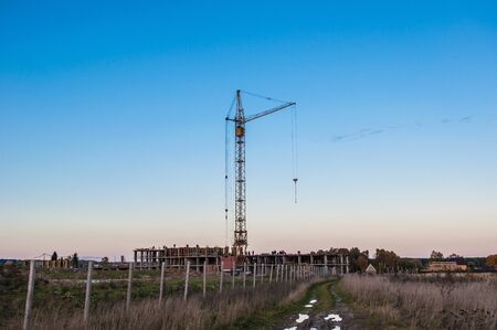 Lift crane building a new residential buildingのeditorial素材